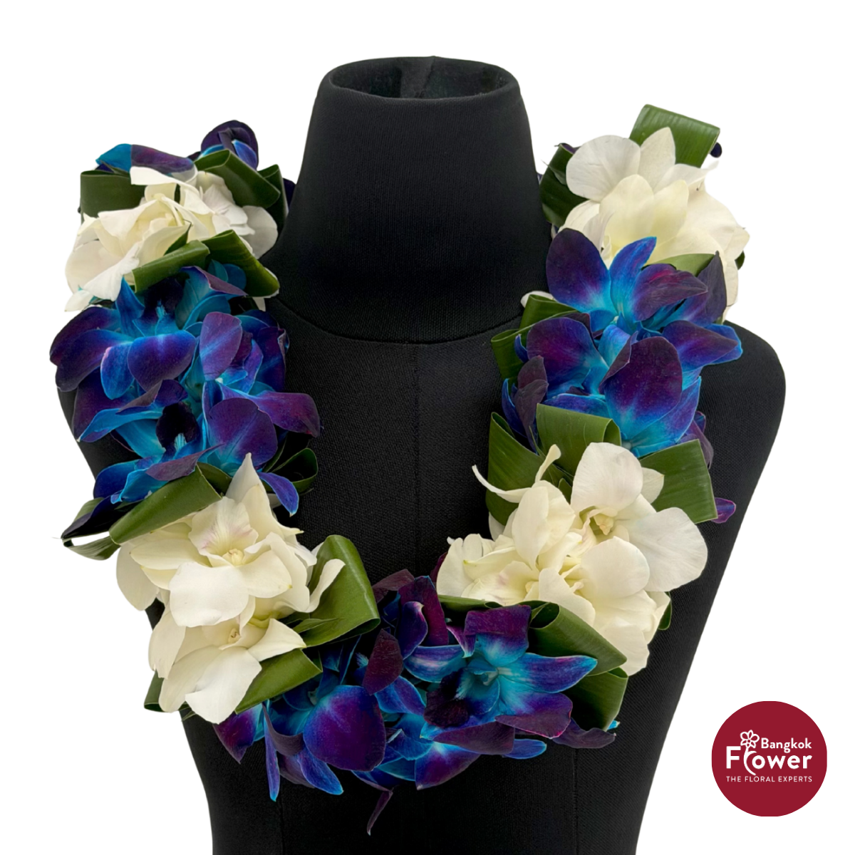 Lei Double Bom Blue + White + Leaves